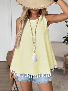 EMERY ROSE Top de tirantes con flecos y rayas para mujer, ideal para vacaciones