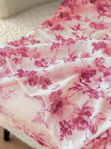 SHEIN LUNE 蓝白印花透明网眼圆领短袖女式 T 恤，适合休闲、度假穿着 - 玫紅色 - 查看 5