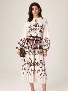 Modelyn Vestido vintage de mujer de alta gama con pliegues y cintura ceñida, de estilo romántico francés - Multicolor - Ver 6
