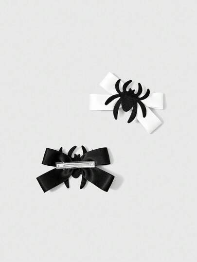 Grunge Punk 2pcs Punk Style Spider & Bow Design Hair Clips, High Quality Alligator Hair Clips, Unique Fashion Hair Accessories For Halloween