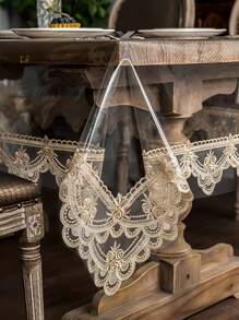 SHEIN 1 件秋季矩形 PVC 桌布刺绣蕾丝设计防水防油可洗餐桌罩优雅厨房装饰节日派对装饰圣诞节感恩节家居装饰桌面覆盖咖啡桌装饰室内室外使用婚礼宴会自助餐装饰季节性家居布置装饰桌布 - 彩色 - 查看 4