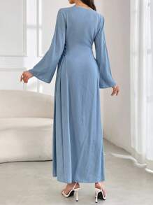 Al Najma 女式 V 领长袖宽松系带朴素连衣裙