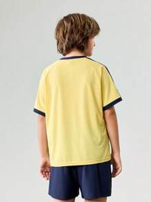 Back To School Tween Boy Outdoor Sports T-Shirt And Shorts Set, Children V-Neck Contrast Color Professional Outdoor Sports Jersey T-Shirt And Shorts Set - Multicolor - View 3