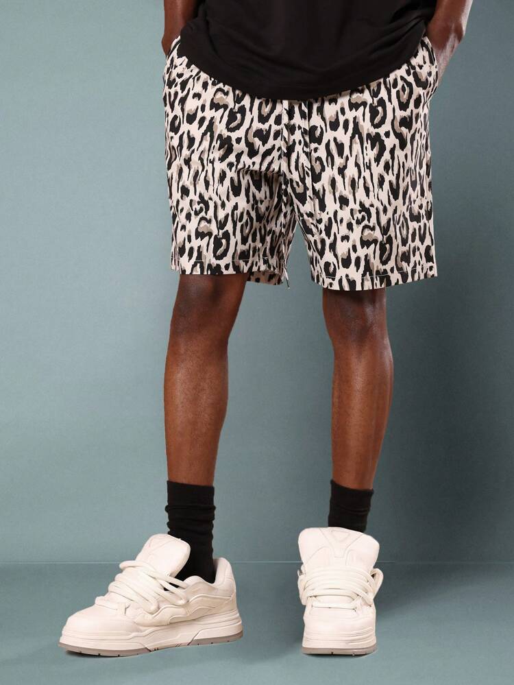 Drop Crotch Nylon Shorts With Leopard Print Pattern