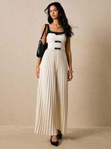 Poéselle Damen Jumpsuit mit Schleifendekor und weitem Bein - Schwarz und Weiss - Übersicht 7