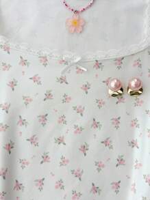 少女紧身蕾丝蝴蝶结长袖T恤，秋冬季舒适穿着，适合派对、街头、返校 - 彩色 - 查看 7