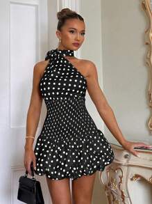 Glamine Charm 女士优雅经典复古波尔卡圆点紧身露背连衣裙，春季连衣裙，沙滩裙，夏季连衣裙，晚礼服，紧身连衣裙，浪漫连衣裙，适合日常约会，度假，海滩，夜总会，派对 - 黑色 - 查看 3
