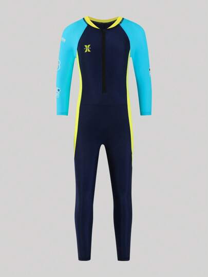 Bộ đồ bơi thể thao một mảnh in họa tiết chắp vá dài tay cho bé trai Bộ đồ bơi 2 mảnh cho bé trai 3-7 tuổi đi biển cho trẻ em Bộ đồ bơi dài tay cho trẻ em