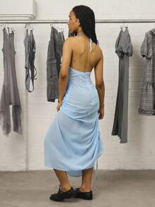 COUREZ 吊带瀑布式长款连衣裙 / Y2K 秋季女装街头风外出服婚礼宾客礼服生日礼服 - 藍色 - 查看 7