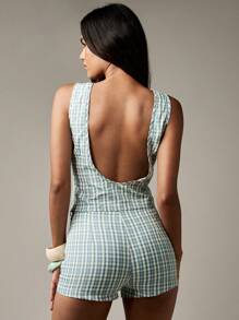 MISSGUIDED Conjunto de verano a juego de top sin mangas corto y shorts de cintura alta, conjunto de dos piezas para vacaciones y playa con estampado de cuadros gingham
