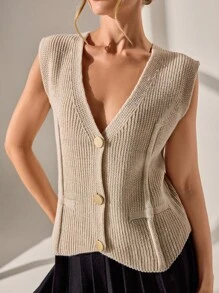 CLARA VERO 2件套纯色针织背心套装，休闲通勤 - 彩色 - 查看 7