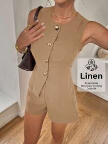 Siren Gaze Conjunto de chaleco y pantalones cortos de un solo botonadura de unicolor para mujer en otoño/invierno