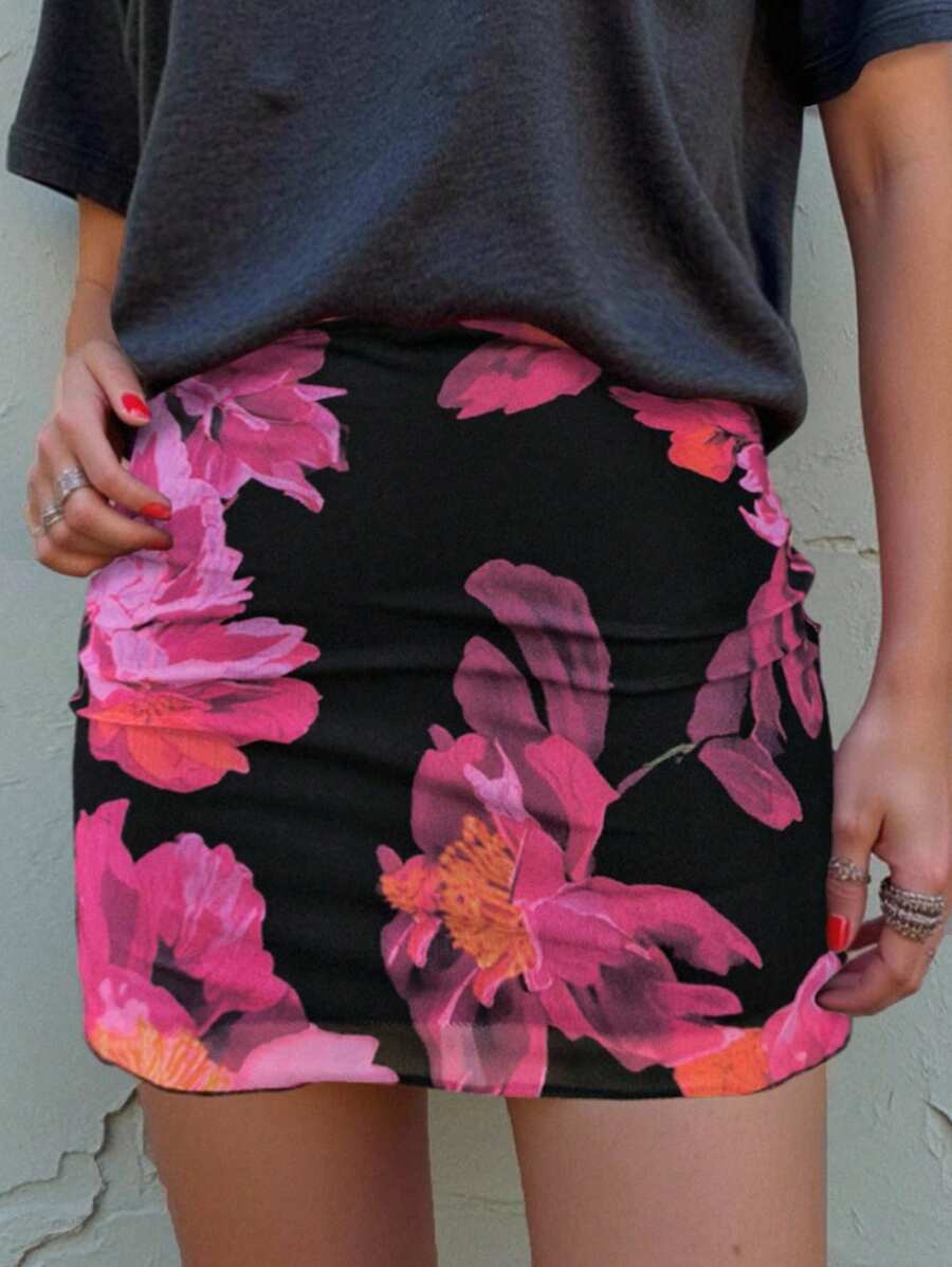 INAWLY 女士花卉印花 A 字裙，休闲度假