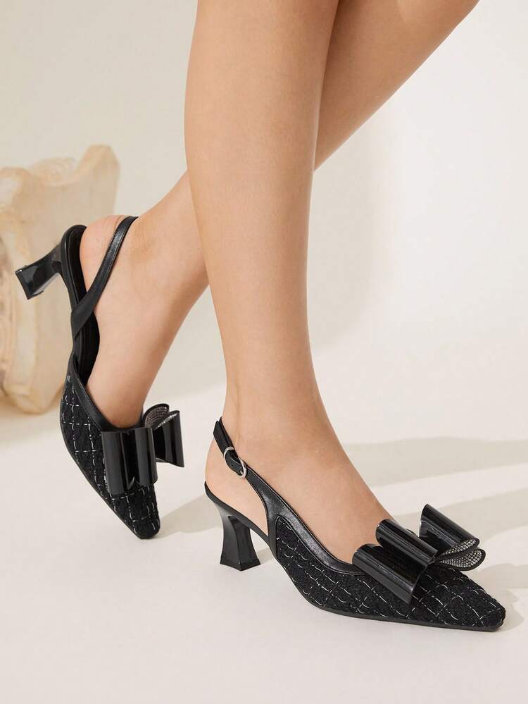 CUCCOO CHICEST Women's Pointed Toe Bowknot Stiletto Heel Mid Heel Elegant Retro Black Pumps, Peep Toe Shoes For Afternoon Tea, Date, Work, Halloween, Christmas, Thanksgiving