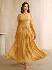 Anewsta Essential Women's Long Sleeve Dress, Elegant & Versatile For Commuting, Spring/Autumn - Orange - View 3