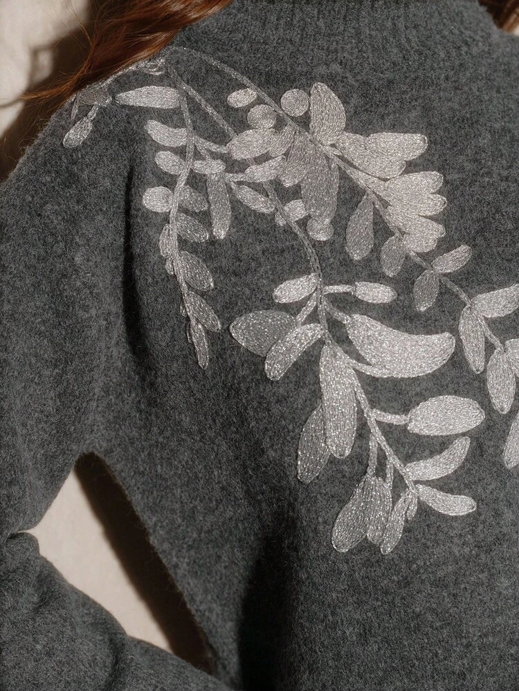 Elegant High Neck Sweater With Sophisticated Leaf Patchwork Design, Autumn/Winter