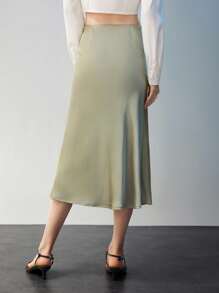 Maija Ladies' Solid Color Split Hem Casual Skirt - Green - View 4