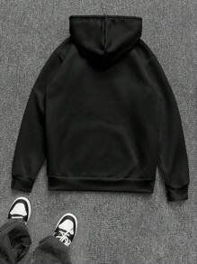 Manfinity Dauomo 男士剪影肖像抽象人物印花连帽衫，长袖休闲运动衫，适合日常穿着 - 黑色 - 查看 2