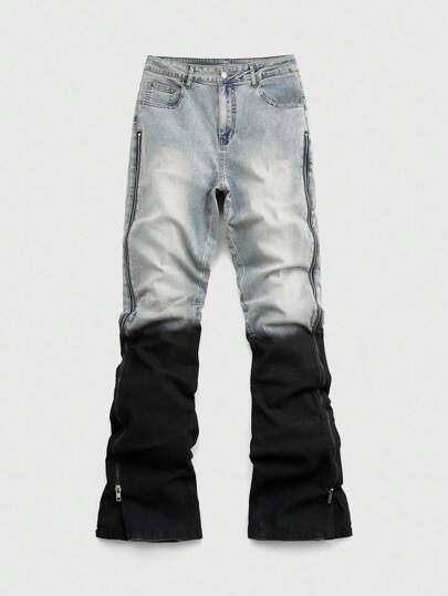 Street Life Men's Fashion Contrast Color Zipper Pocket Flared Leg Jeans