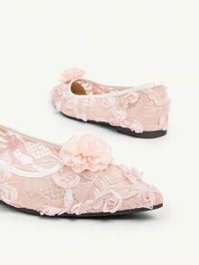 CUCCOO CHICEST 女士花卉尖头平底鞋，优雅甜美浪漫时尚舒适腮红粉色网眼礼服鞋，新娘婚礼宾客平底鞋，芭蕾平底鞋，适合婚礼、派对、约会、洛丽塔、生日、情人节 - 粉色 - 查看 11