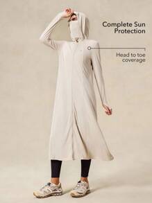 OutZeal Damska kurtka przeciwsłoneczna z filtrem UV UPF50+, szybkoschnąca, dopasowana, długa, outdoorowa, z maską, na co dzień, na co dzień - Kolor khaki - Zobacz 3