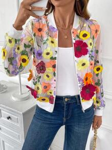 SHEIN Clasi 优雅精致轻盈蕾丝短款女式夹克，初秋 - 彩色 - 查看 1