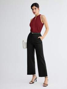 BizChic 女士优雅立领镂空无袖背心，百搭款式，适合浪漫、优雅、商务休闲、办公、教师、婚礼宾客、秋季等场合。 - 酒紅色 - 查看 10