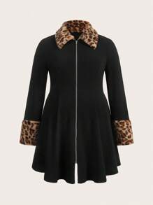 SHEIN LUNE Chaqueta de piel sintética con estampado de leopardo y parches en talla grande, abrigo con estampado de leopardo en talla grande, abrigo con estampado de guepardo en talla grande, abrigos en talla grande para mujer, abrigo de invierno en talla grande con estampado de leopardo, abrigo con estampado de leopardo para mujer en talla grande, abrigo de invierno con ribete de leopardo en negro, ropa de otoño e invierno, atuendos de oficina para mujer, ropa de fiesta de invierno, ropa de Halloween, ropa de Navidad, ropa de otoño