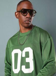 SUMWON Oversized Mesh Trikot Langarm Varsity T-Shirt mit Nummer 03 Aufdruck, Streetwear Stil Frühjahr Herbst Kollektion