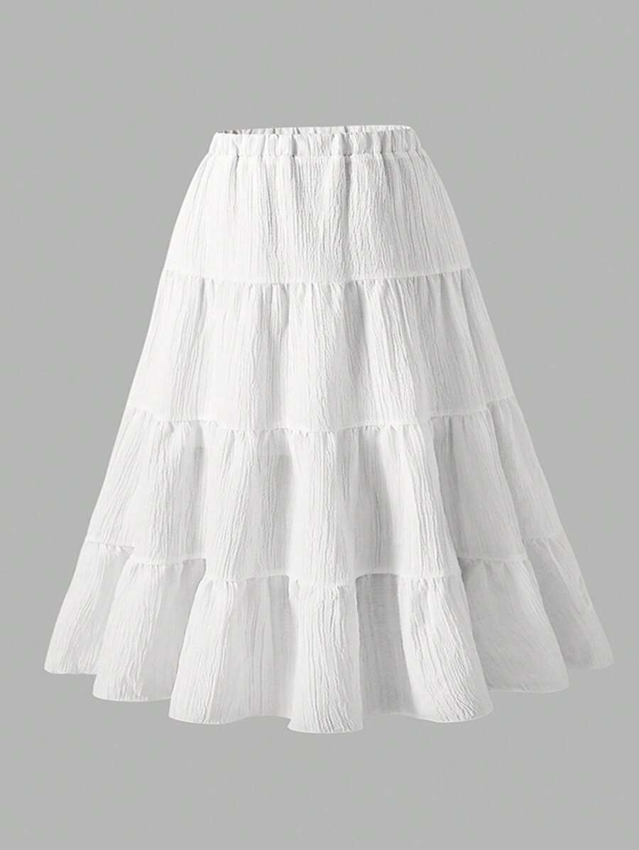 Genkimix Kids Falda elástica de cintura alta de unicolor y textura para niña en verano - Blanco - Ver 1