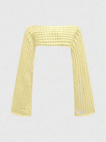 Grunge Punk Pull ultra court en tricot ajouré de couleur unie en faux crochet à la main pour femmes