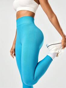 SHEIN Sports High Waist Stretchy Comfortable Women Sports Leggings - Blue - View 4