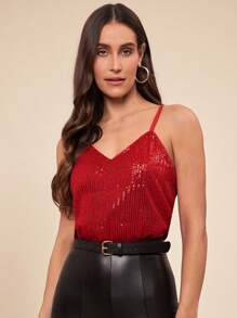 Amorya Women's Sparkly Party Tank Top - Red - View 3