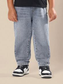 SUMWON 男童经典宽松牛仔裤宽松弹力踝袖浅蓝色校园休闲日常穿着街头服饰舒适都市风格裤子四季皆宜 - 彩色 - 查看 6