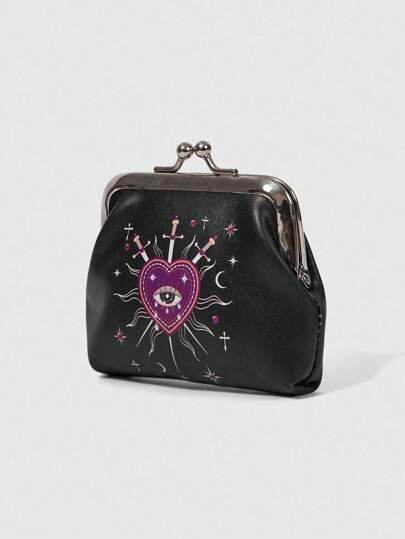 Goth Goth Spring Summer Wallet For Women Palace Gothic Girl Forest Love Eyes Gem Crystal Teardrop Water Drop Eyes Star Pattern Black Purse For Daily Use Back To School