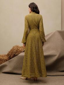 Anewsta Đầm Maxi Ren Tay Dài Màu Đỏ Tía Cho Nữ Trang Phục Nữ - màu xanh lá - Xem 2