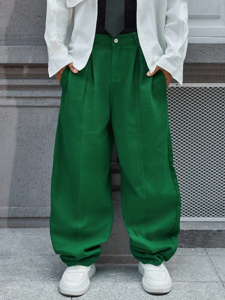 Manfinity EMRG Men's Street Fashion Green Loose Jeans Men's College Style Casual Urban Fashion - Green - View 1