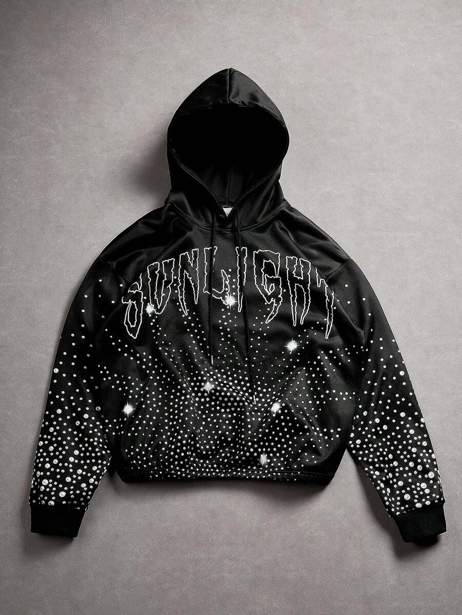 PAVTROS Áo hoodie Y2K cổ điển phong cách đường phố Goth in họa tiết châu Âu & Mỹ mới năm 2025, áo hoodie in đá đen, phong cách Emo, phong cách những năm 2000 - màu đen - Xem 1