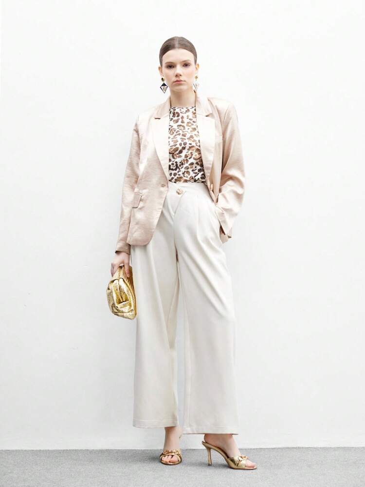 CUCCOO BIZCHIC Women's Gold-Color Metallic PU Slip On Platform Heels Sandals, Fashionable Glamour Metallic Decor Round Toe Mules For Christmas Spring Shoes