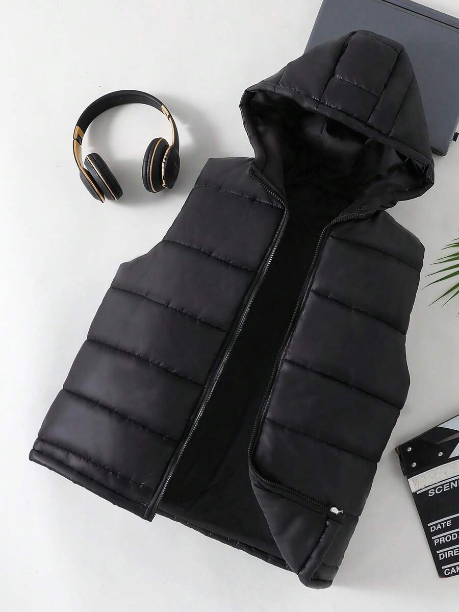 Abrigo acolchado sin mangas acolchado para niños adolescentes, invierno - Negro - Ver 1