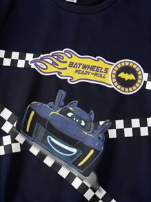 Batwheels X SHEIN 青少年男孩休闲日常汽车和字母图案卫衣