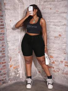 Slaydiva Quần short denim skinny cạp cao gợi cảm cỡ lớn - màu đen - Xem 7