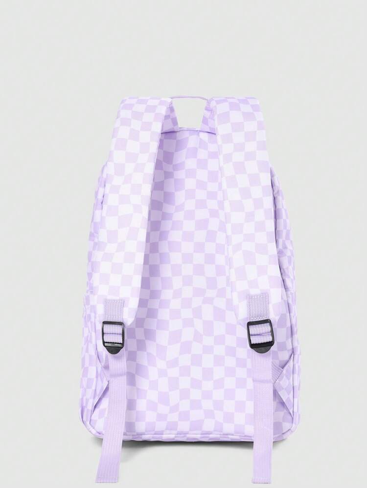 Checkered Pattern Backpack With Front Pocket