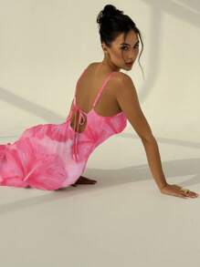 Aloruh Đầm ôm body buộc dây họa tiết hoa gợi cảm thanh lịch dành cho nữ, mùa xuân/hè - Nhiều màu - Xem 2