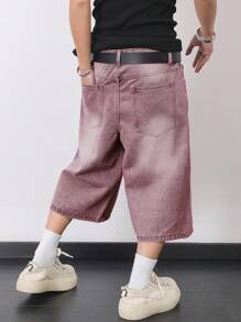 Claim Dot Pantalones cortos de mezclilla de corte holgado y lavado para hombres en verano - Púrpura malva - Ver 2