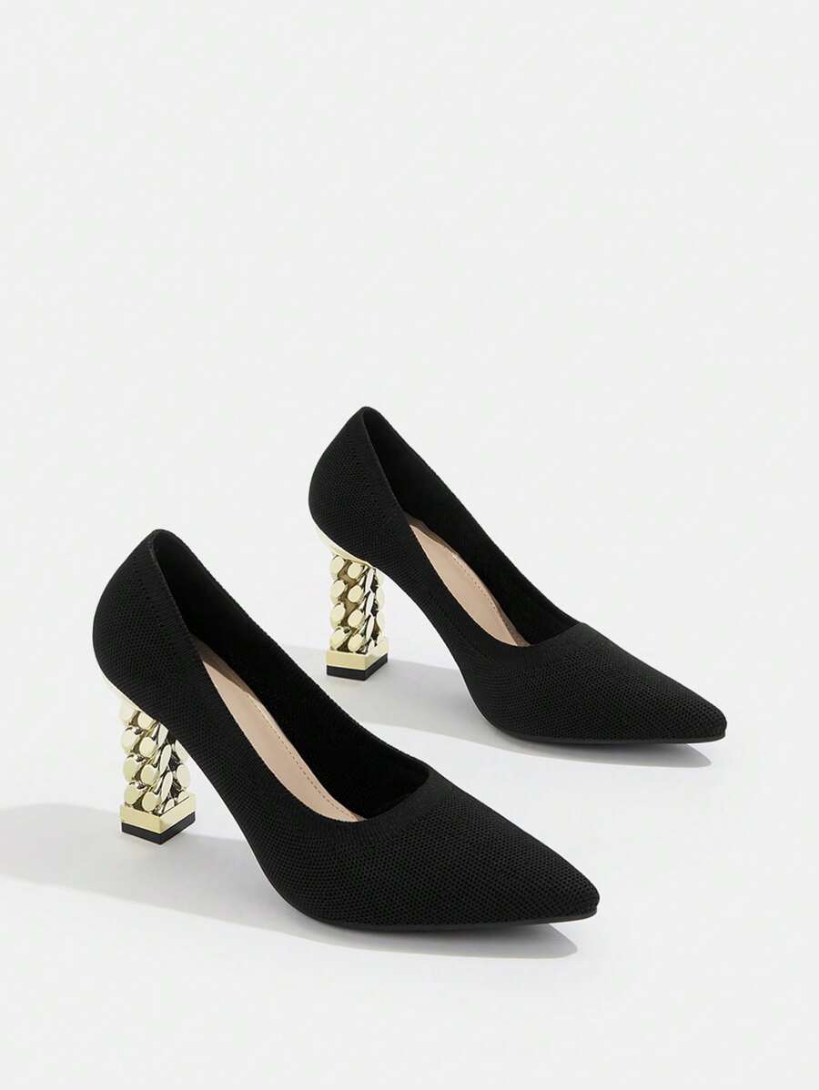 CUCCOO BIZCHIC 女士鞋时尚百搭尖头雕塑感黑色高跟鞋度假鞋夏季促销优雅高跟鞋返校鞋大学生鞋优雅基础款商务休闲商务时尚圣诞节秋季新年假期