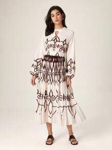 Modelyn Vestido vintage de mujer de alta gama con pliegues y cintura ceñida, de estilo romántico francés - Multicolor - Ver 3