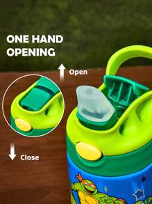 TEENAGE MUTANT NINJA TURTLES | SHEIN 16 Oz / 500 Ml Cartoon Pattern Insulated Stainless Steel With Handle And Silicone Straw, Suitable For School, Travel, Easy To Carry - Multicolor - View 4