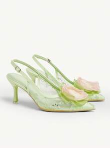 CUCCOO CHICEST Women's High Heel Pointed Toe Mesh Floral Elegant Wedding Party Sandals