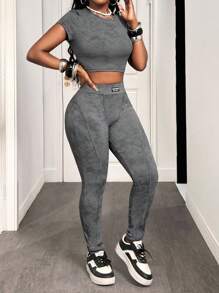 BamGleam Women's Casual Versatile Tie-Dye High Waist Leggings Fall Cloth For Women - Grey - View 4